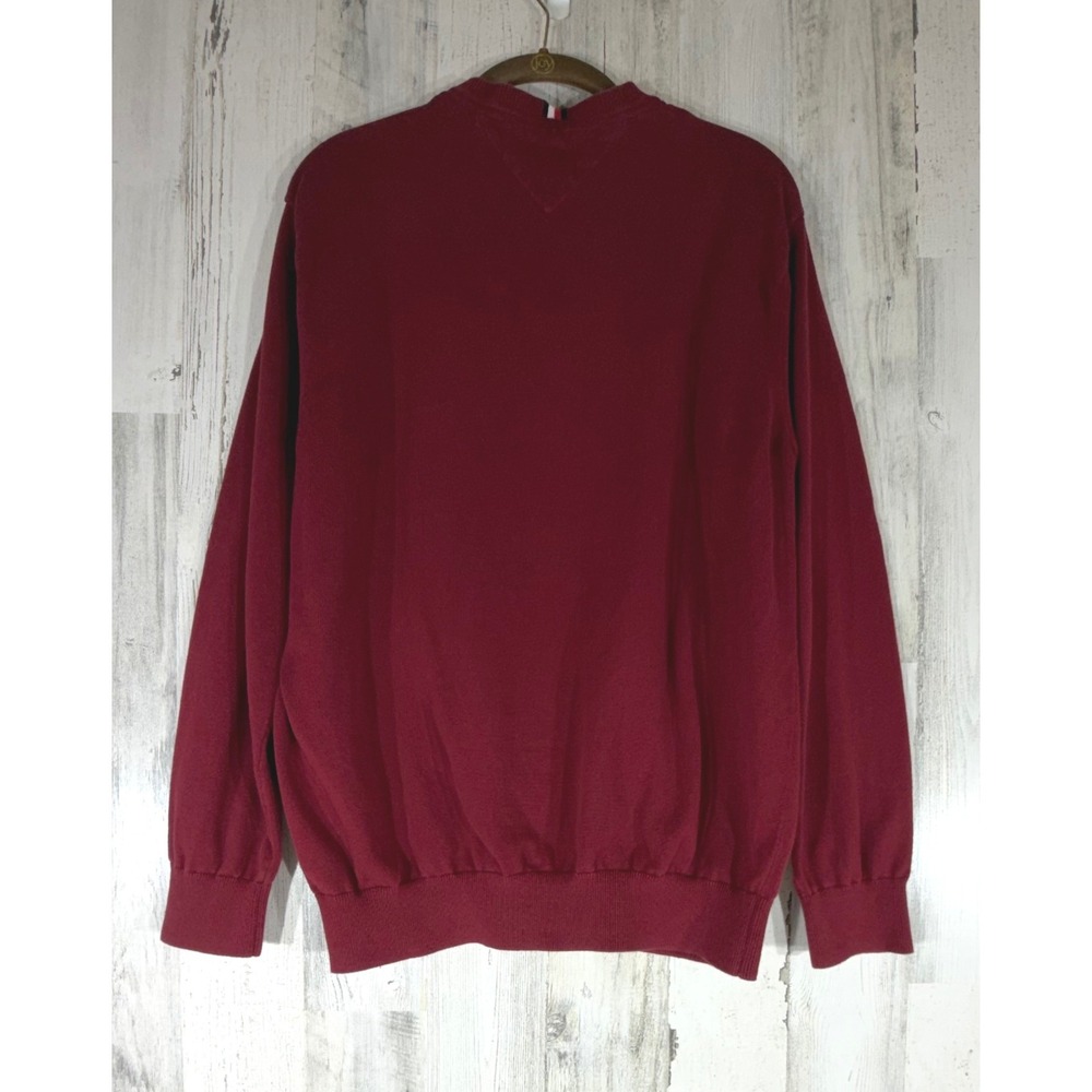 Tommy Hilfiger V-Neck Sweater XL Maroon Deep Red 100% Cotton Preppy Grandpa - Picture 2 of 8
